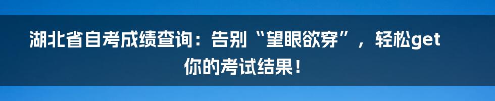 湖北省自考成绩查询：告别“望眼欲穿”，轻松get你的考试结果！