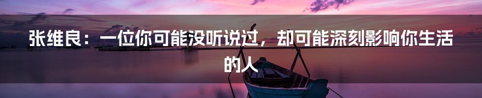 张维良：一位你可能没听说过，却可能深刻影响你生活的人