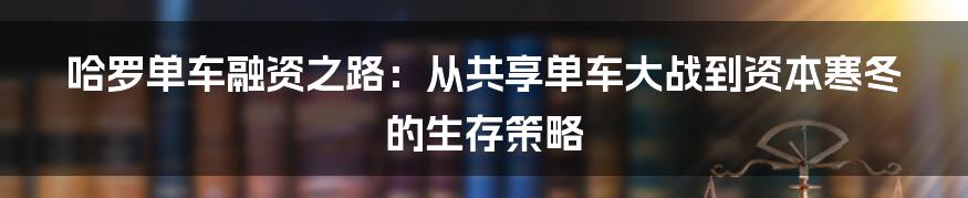 哈罗单车融资之路：从共享单车大战到资本寒冬的生存策略