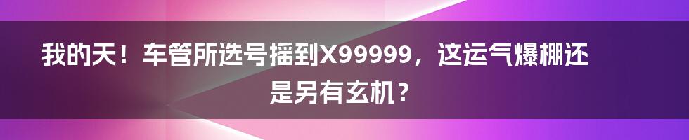 我的天！车管所选号摇到X99999，这运气爆棚还是另有玄机？