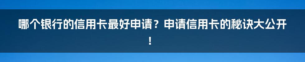 哪个银行的信用卡最好申请？申请信用卡的秘诀大公开！