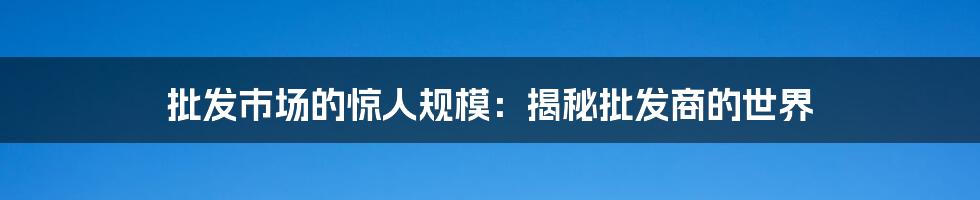 批发市场的惊人规模：揭秘批发商的世界