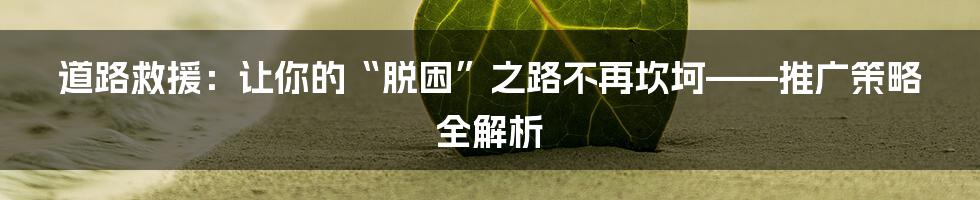 道路救援：让你的“脱困”之路不再坎坷——推广策略全解析