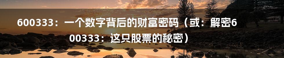 600333：一个数字背后的财富密码（或：解密600333：这只股票的秘密）