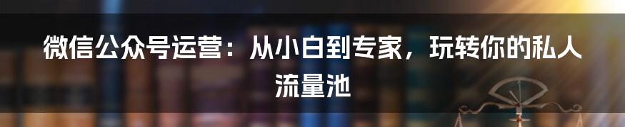 微信公众号运营：从小白到专家，玩转你的私人流量池