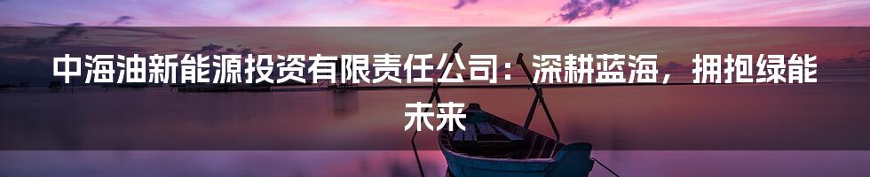 中海油新能源投资有限责任公司：深耕蓝海，拥抱绿能未来