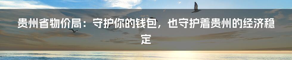 贵州省物价局：守护你的钱包，也守护着贵州的经济稳定