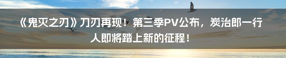 《鬼灭之刃》刀刃再现！第三季PV公布，炭治郎一行人即将踏上新的征程！