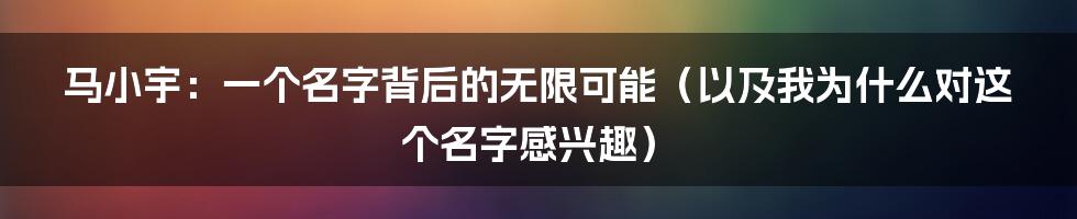 马小宇：一个名字背后的无限可能（以及我为什么对这个名字感兴趣）