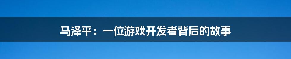 马泽平：一位游戏开发者背后的故事