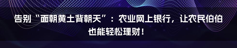 告别“面朝黄土背朝天”：农业网上银行，让农民伯伯也能轻松理财！