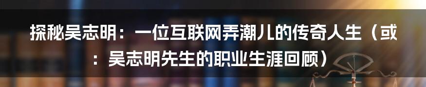 探秘吴志明：一位互联网弄潮儿的传奇人生（或：吴志明先生的职业生涯回顾）