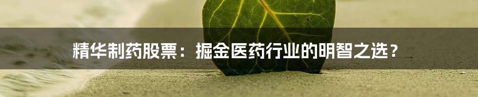 精华制药股票：掘金医药行业的明智之选？