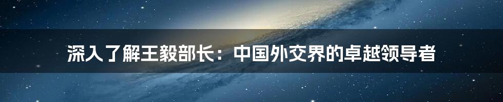 深入了解王毅部长：中国外交界的卓越领导者