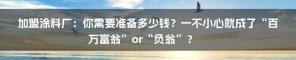 加盟涂料厂：你需要准备多少钱？一不小心就成了“百万富翁”or“负翁”？