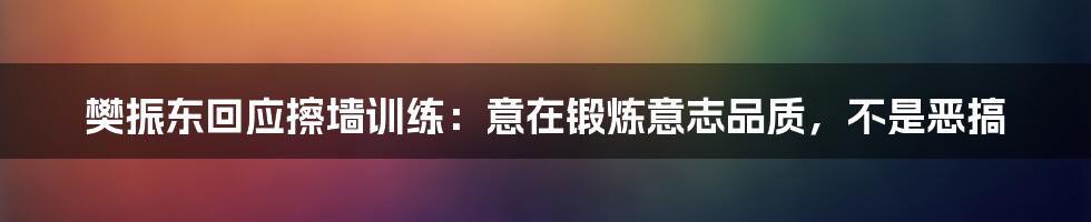 樊振东回应擦墙训练：意在锻炼意志品质，不是恶搞