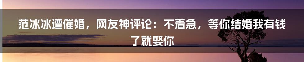 范冰冰遭催婚，网友神评论：不着急，等你结婚我有钱了就娶你