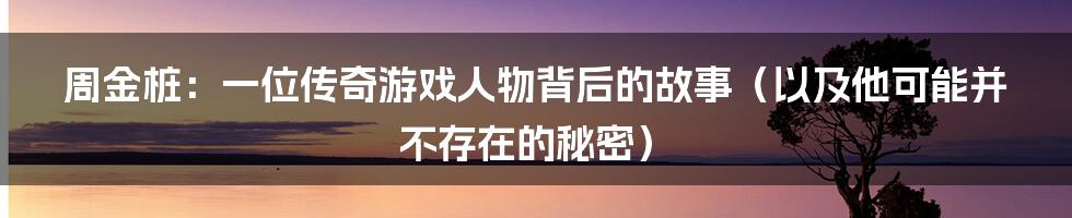 周金桩：一位传奇游戏人物背后的故事（以及他可能并不存在的秘密）