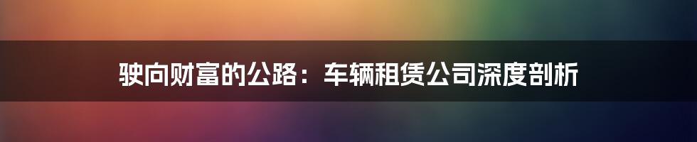 驶向财富的公路：车辆租赁公司深度剖析