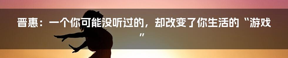 晋惠：一个你可能没听过的，却改变了你生活的“游戏”