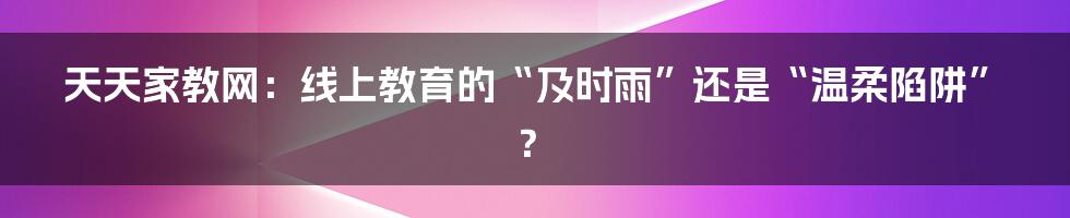 天天家教网：线上教育的“及时雨”还是“温柔陷阱”？