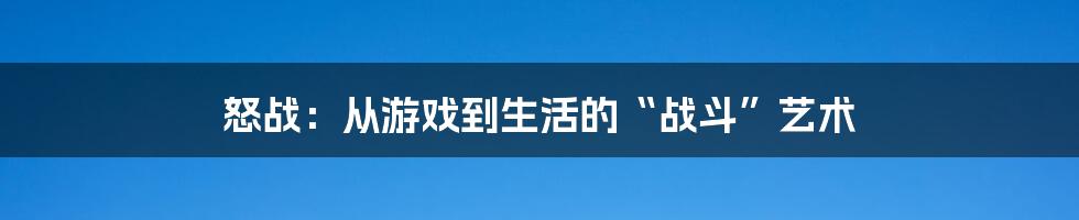 怒战：从游戏到生活的“战斗”艺术