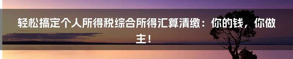 轻松搞定个人所得税综合所得汇算清缴：你的钱，你做主！