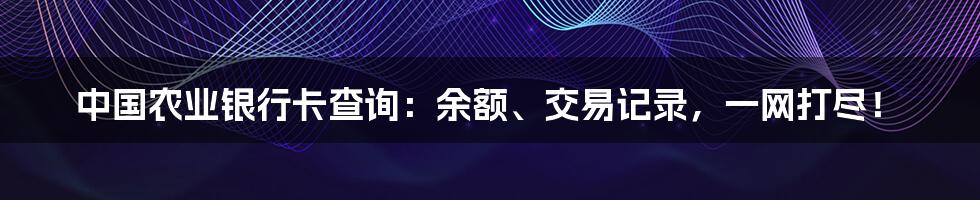 中国农业银行卡查询：余额、交易记录，一网打尽！