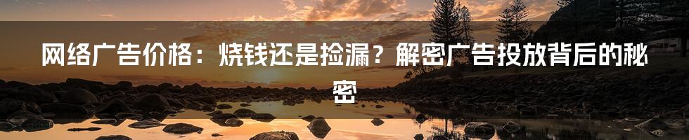 网络广告价格：烧钱还是捡漏？解密广告投放背后的秘密