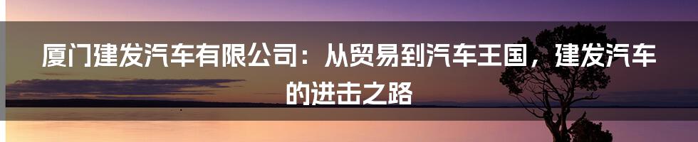 厦门建发汽车有限公司：从贸易到汽车王国，建发汽车的进击之路