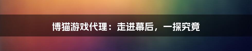 博猫游戏代理：走进幕后，一探究竟