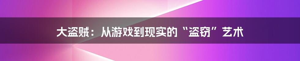 大盗贼：从游戏到现实的“盗窃”艺术