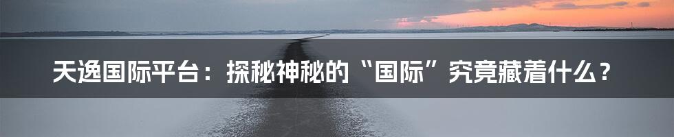 天逸国际平台：探秘神秘的“国际”究竟藏着什么？