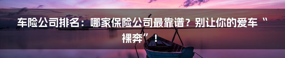 车险公司排名：哪家保险公司最靠谱？别让你的爱车“裸奔”！