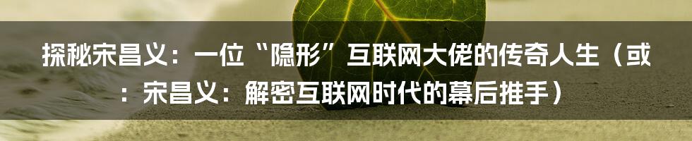 探秘宋昌义：一位“隐形”互联网大佬的传奇人生（或：宋昌义：解密互联网时代的幕后推手）