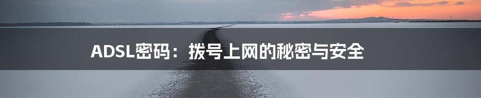 ADSL密码：拨号上网的秘密与安全