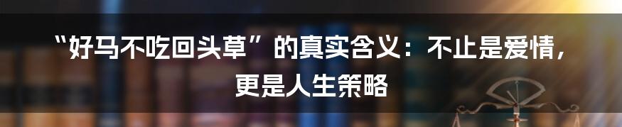 “好马不吃回头草”的真实含义：不止是爱情，更是人生策略