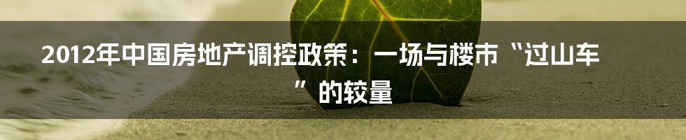 2012年中国房地产调控政策：一场与楼市“过山车”的较量