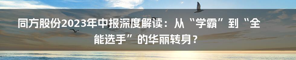 同方股份2023年中报深度解读：从“学霸”到“全能选手”的华丽转身？