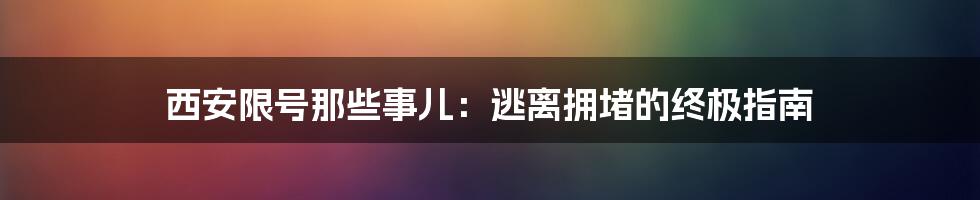 西安限号那些事儿：逃离拥堵的终极指南