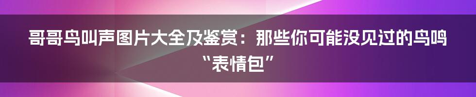 哥哥鸟叫声图片大全及鉴赏：那些你可能没见过的鸟鸣“表情包”