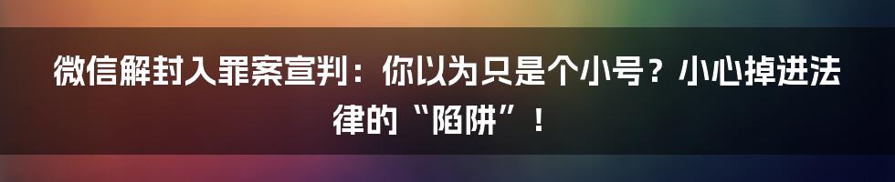 微信解封入罪案宣判：你以为只是个小号？小心掉进法律的“陷阱”！