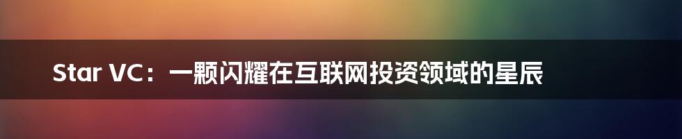 Star VC：一颗闪耀在互联网投资领域的星辰