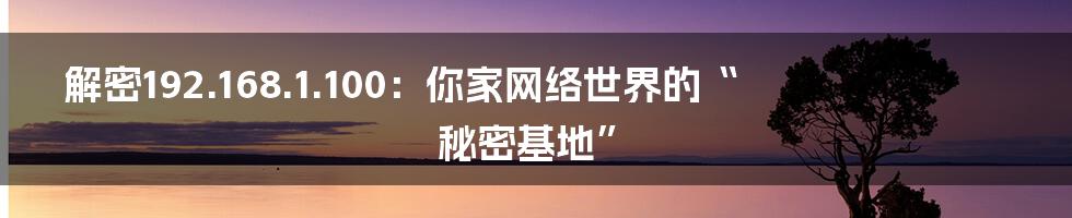 解密192.168.1.100：你家网络世界的“秘密基地”